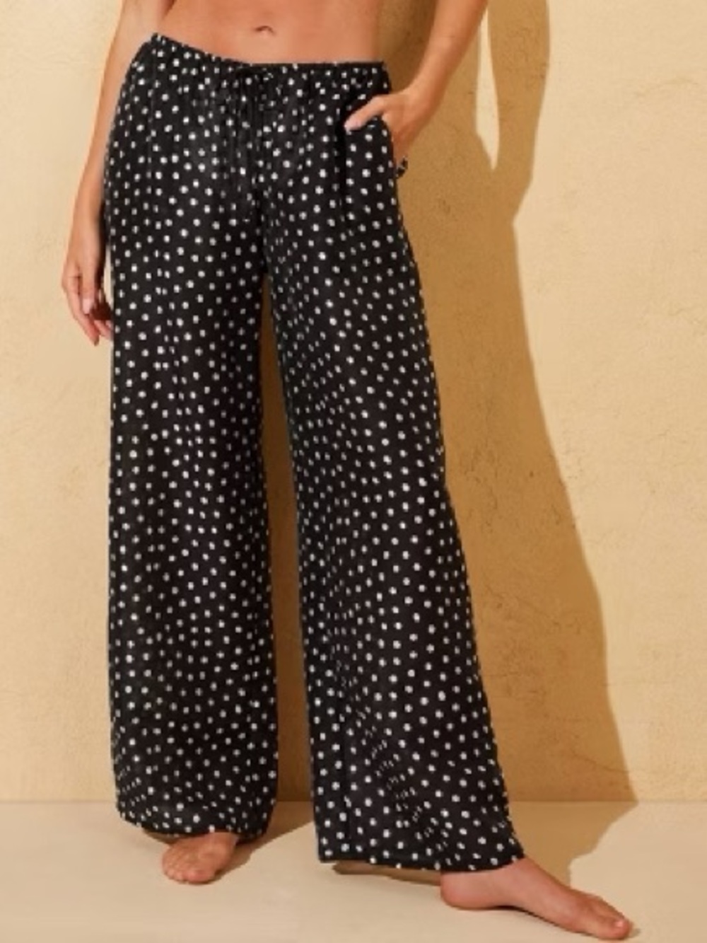 Shade & Shore Sheer Black and White Polka Dot Wide-Leg Swim Coverup Pants
